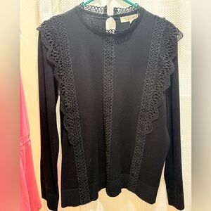 Black Lace Trim Women Sweater Top xl
